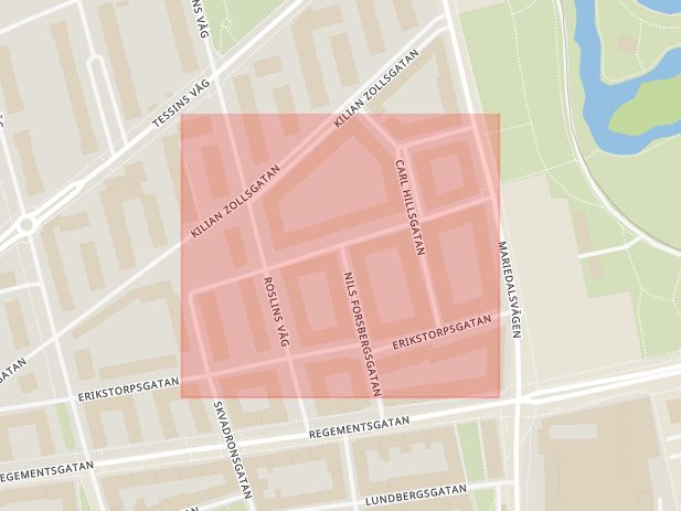 Karta som med röd fyrkant ramar in Gustaf Rydbergsgatan, Malmö, Skåne län
