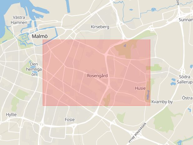 Karta som med röd fyrkant ramar in Amiralsgatan, Östra Kattarpsvägen, Malmö, Skåne län