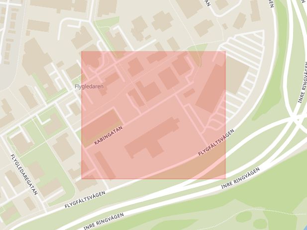 Karta som med röd fyrkant ramar in Kabingatan, Malmö, Skåne län