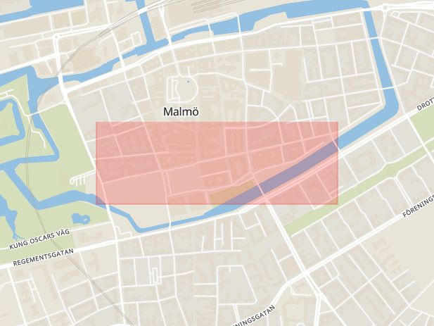 Karta som med röd fyrkant ramar in Stora Nygatan, Malmö, Skåne län
