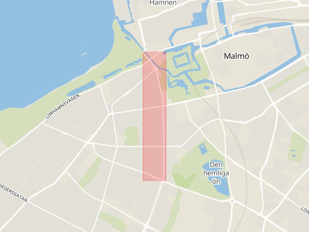 Karta som med röd fyrkant ramar in Mariedalsvägen, Malmö, Skåne län