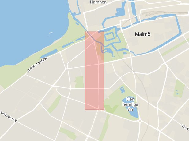 Karta som med röd fyrkant ramar in Mariedalsvägen, Malmö, Skåne län
