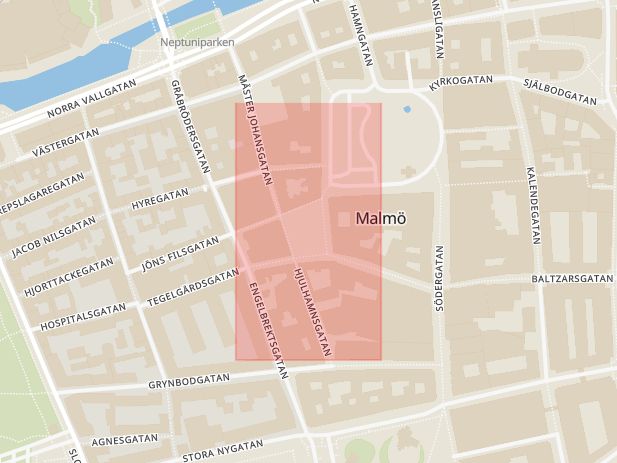 Karta som med röd fyrkant ramar in Köpenhamn, Lilla Torg, Malmö, Skåne län