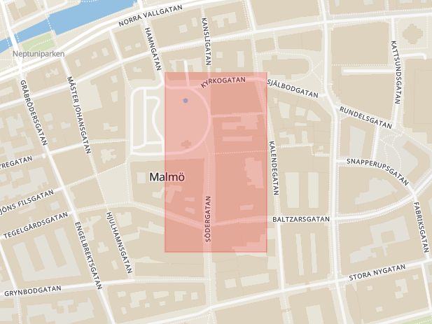 Karta som med röd fyrkant ramar in Stortorget, Södergatan, Malmö, Skåne län
