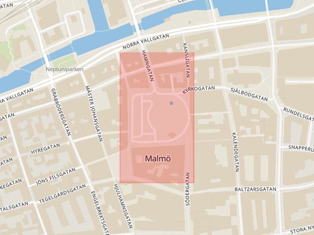 Karta som med röd fyrkant ramar in Stortorget, Mötet, Malmö, Skåne län