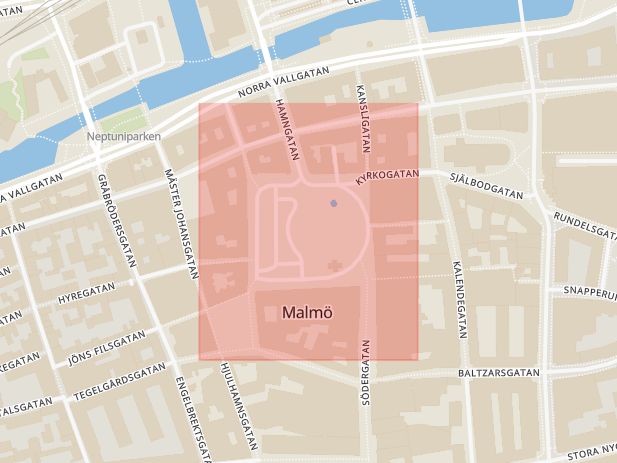 Karta som med röd fyrkant ramar in Stortorget, Malmö, Skåne län