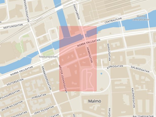 Karta som med röd fyrkant ramar in Frans Suellsgatan, Malmö, Skåne län