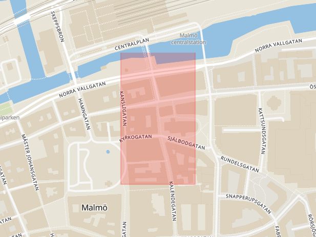 Karta som med röd fyrkant ramar in Göran Olsgatan, Malmö, Skåne län