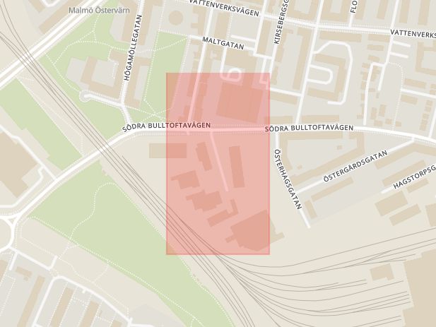 Karta som med röd fyrkant ramar in Blästergatan, Malmö, Skåne län