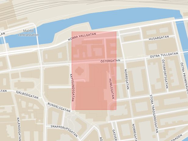 Karta som med röd fyrkant ramar in Caroli, Malmö, Skåne län