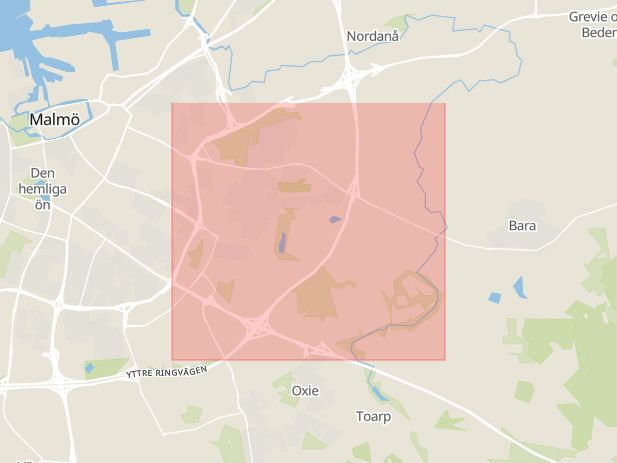 Karta som med röd fyrkant ramar in Husie, Sallerup, Malmö, Skåne län