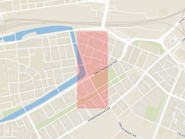 Karta som med röd fyrkant ramar in Exercisgatan, Malmö, Skåne län
