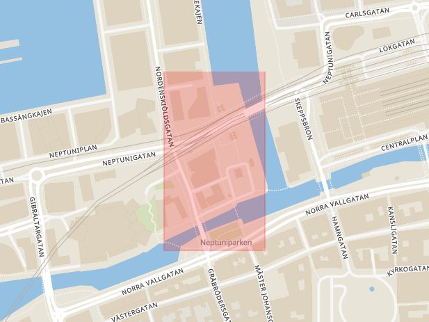 Karta som med röd fyrkant ramar in Yttre Ringvägen, Vintrie, Danmark, Malmö, Skåne län