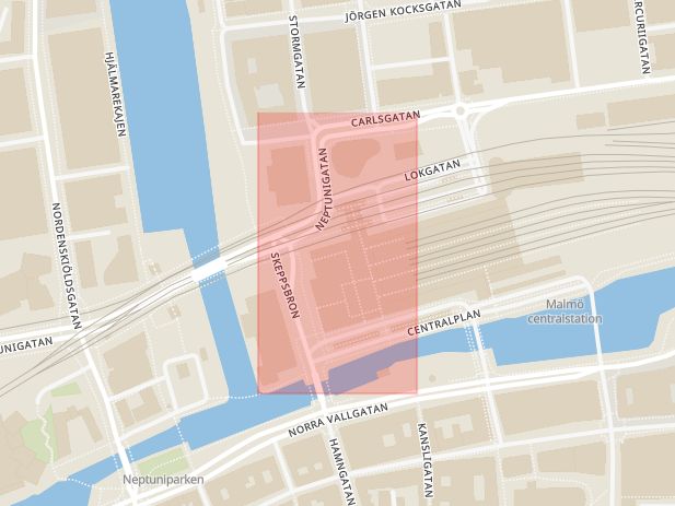 Karta som med röd fyrkant ramar in Hyllie, Malmö Centralstation, Malmö, Skåne län