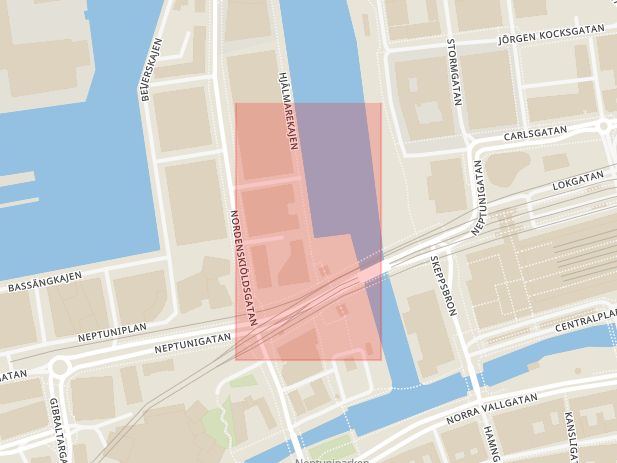 Karta som med röd fyrkant ramar in Anna Lindhs Plats, Malmö, Skåne län
