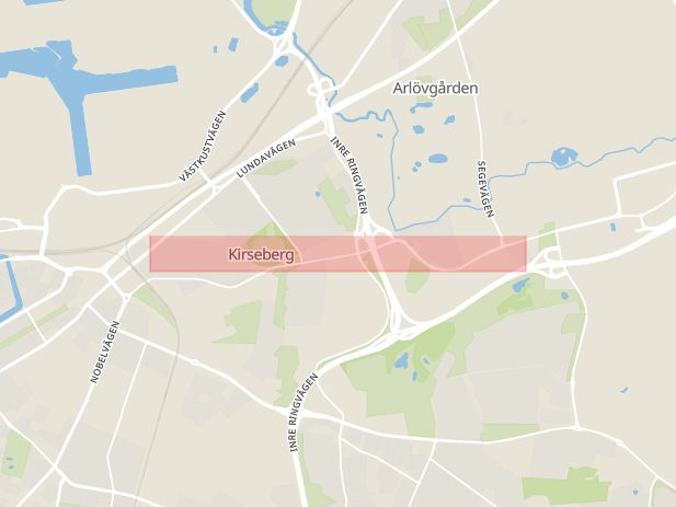 Karta som med röd fyrkant ramar in Vattenverksvägen, Värnhemstorget, Malmö, Skåne län