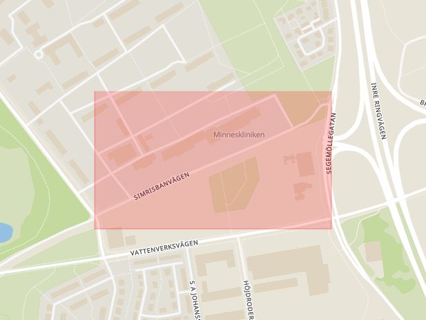 Karta som med röd fyrkant ramar in Simrisbanvägen, Malmö, Skåne län