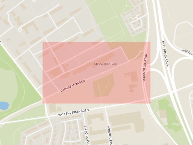 Karta som med röd fyrkant ramar in Kirseberg, Simrisbanvägen, Malmö, Skåne län