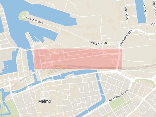 Karta som med röd fyrkant ramar in Carlsgatan, Malmö, Skåne län