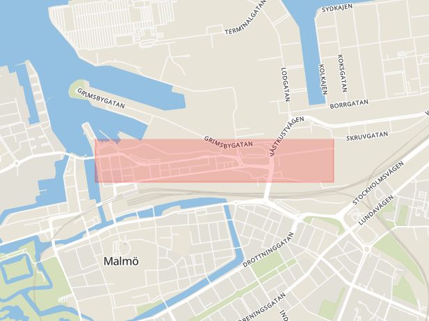Karta som med röd fyrkant ramar in Jörgen Kocksgatan, Malmö, Skåne län