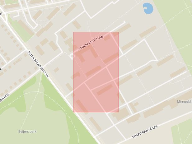 Karta som med röd fyrkant ramar in Lundavägen, Östra Fäladsgatan, Malmö, Skåne län