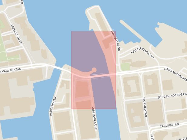 Karta som med röd fyrkant ramar in Inre Hamnen, Malmö, Skåne län