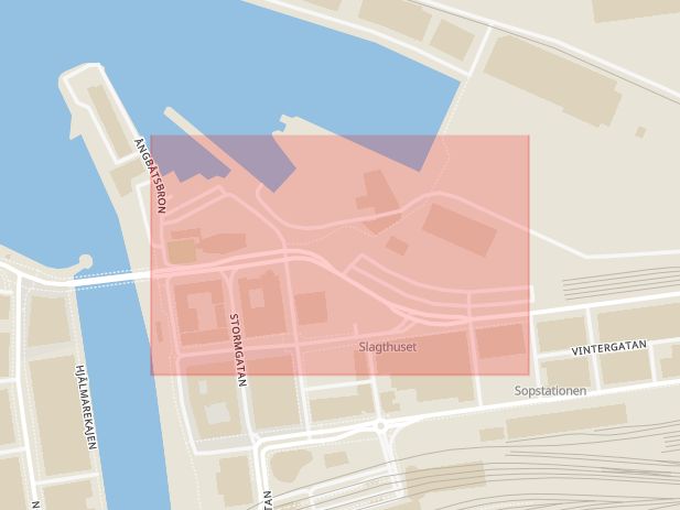 Karta som med röd fyrkant ramar in Hans Michelsensgatan, Malmö, Skåne län