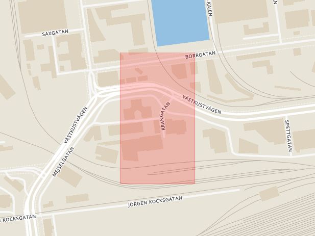 Karta som med röd fyrkant ramar in Carlsgatan, Västkustvägen, Malmö, Skåne län
