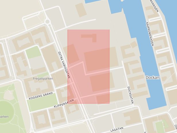 Karta som med röd fyrkant ramar in Västra Hamnen, Östra Varvsgatan, Malmö, Skåne län