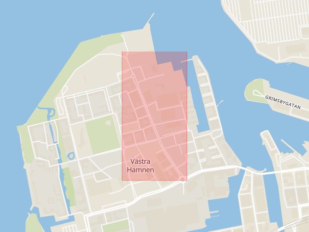 Karta som med röd fyrkant ramar in Västra Hamnen, Östra Varvsgatan, Malmö