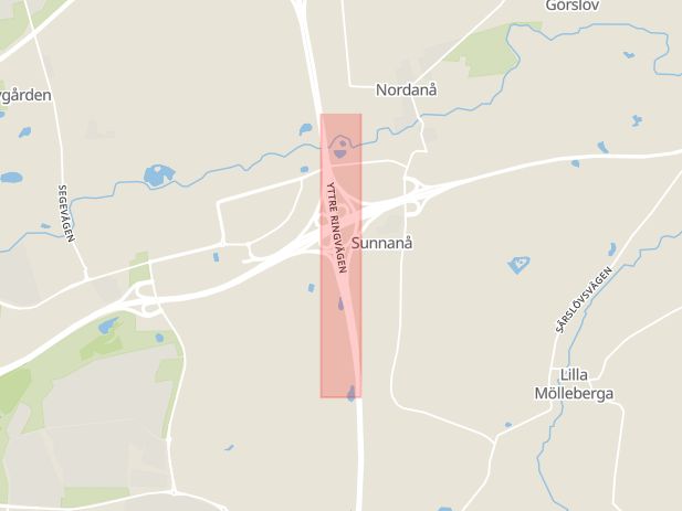 Karta som med röd fyrkant ramar in Yttre Ringvägen, Staffanstorp, Burlöv, Skåne län