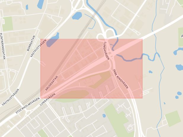 Karta som med röd fyrkant ramar in Segevång, Stockholmsvägen, Malmö, Skåne län