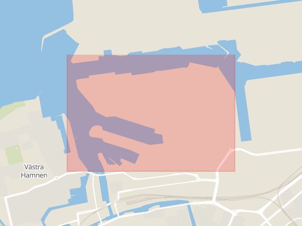 Karta som med röd fyrkant ramar in Norra Hamnen, Malmö, Skåne län