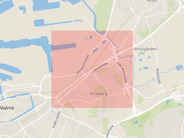 Karta som med röd fyrkant ramar in Drive In, Lundavägen, Malmö, Skåne län