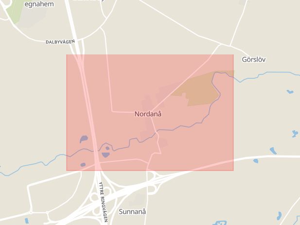 Karta som med röd fyrkant ramar in Nordanå, Uppsala, Skåne län