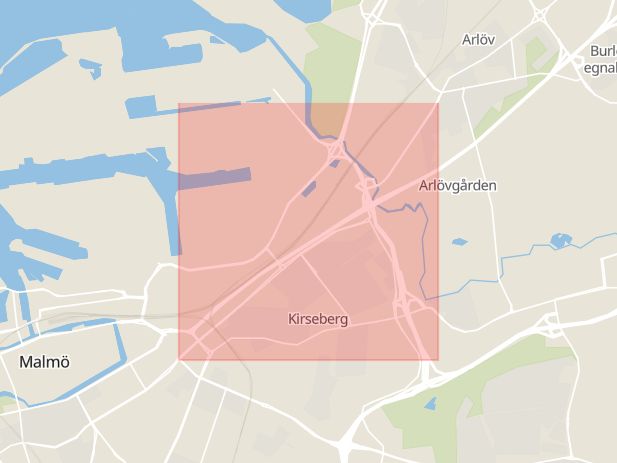 Karta som med röd fyrkant ramar in Lundavägen, Burlöv, Skåne län