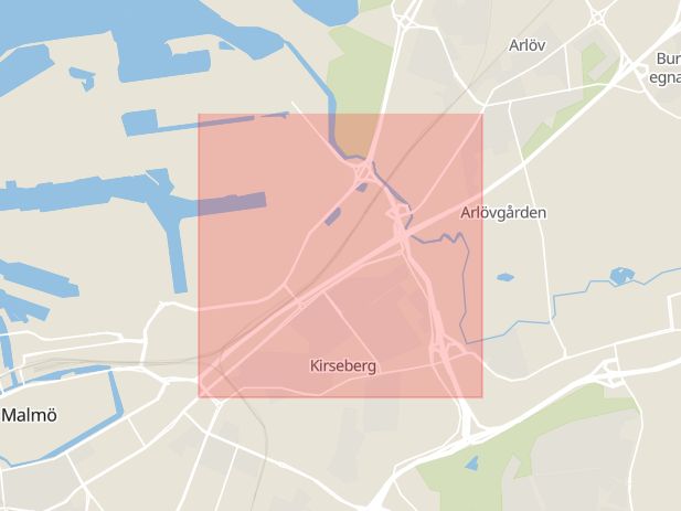 Karta som med röd fyrkant ramar in Lundavägen, Kirseberg, Malmö, Skåne län