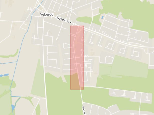 Karta som med röd fyrkant ramar in Veberöd, Idalavägen, Lund, Skåne län