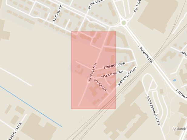 Karta som med röd fyrkant ramar in Arlöv, Strandgatan, Vintergatan, Burlöv, Skåne län