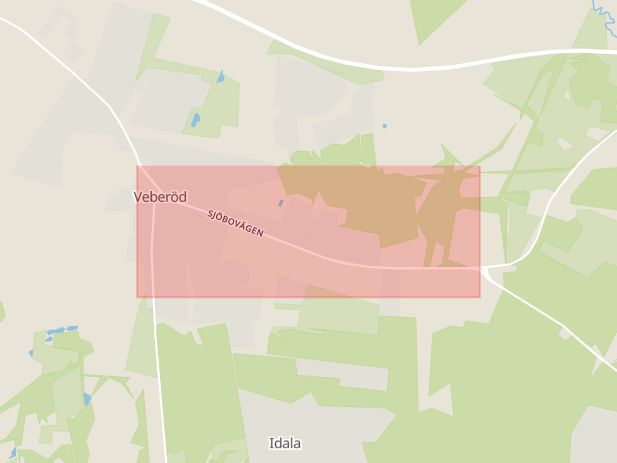 Karta som med röd fyrkant ramar in Veberöd, Sjöbovägen, Lund, Skåne län