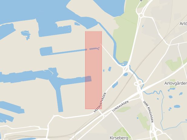 Karta som med röd fyrkant ramar in Flintrännegatan, Malmö, Skåne län