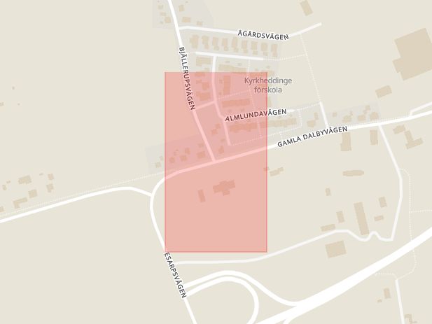 Karta som med röd fyrkant ramar in Kyrkheddinge, Staffanstorp, Skåne län