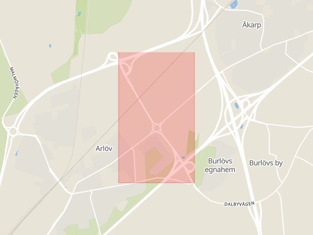 Karta som med röd fyrkant ramar in Kronetorpsvägen, Burlöv, Skåne län