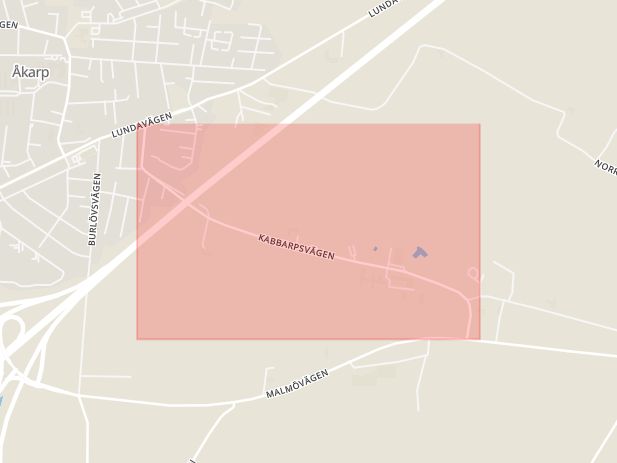 Karta som med röd fyrkant ramar in Kabbarpsvägen, Staffanstorp, Skåne län