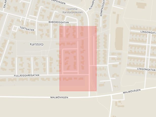 Karta som med röd fyrkant ramar in Kostergatan, Lomma, Skåne län