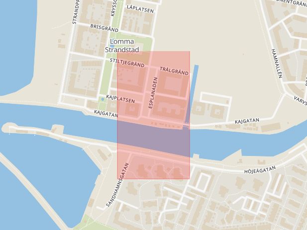 Karta som med röd fyrkant ramar in Lomma Hamn, Kajgatan, Lomma, Skåne län