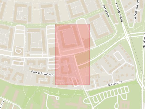 Karta som med röd fyrkant ramar in Sankt Lars Väg, Sunnanväg, Lund, Skåne län