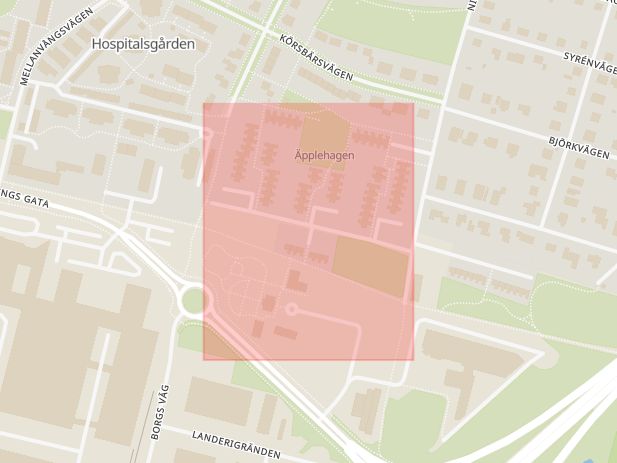 Karta som med röd fyrkant ramar in Persikovägen, Lund, Skåne län