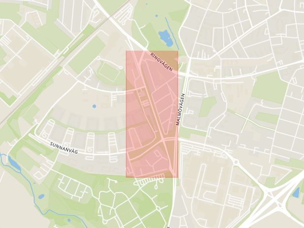 Karta som med röd fyrkant ramar in Stattenavägen, Lund, Skåne län