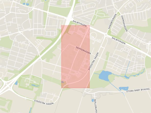 Karta som med röd fyrkant ramar in Porfyrvägen, Lund, Skåne län
